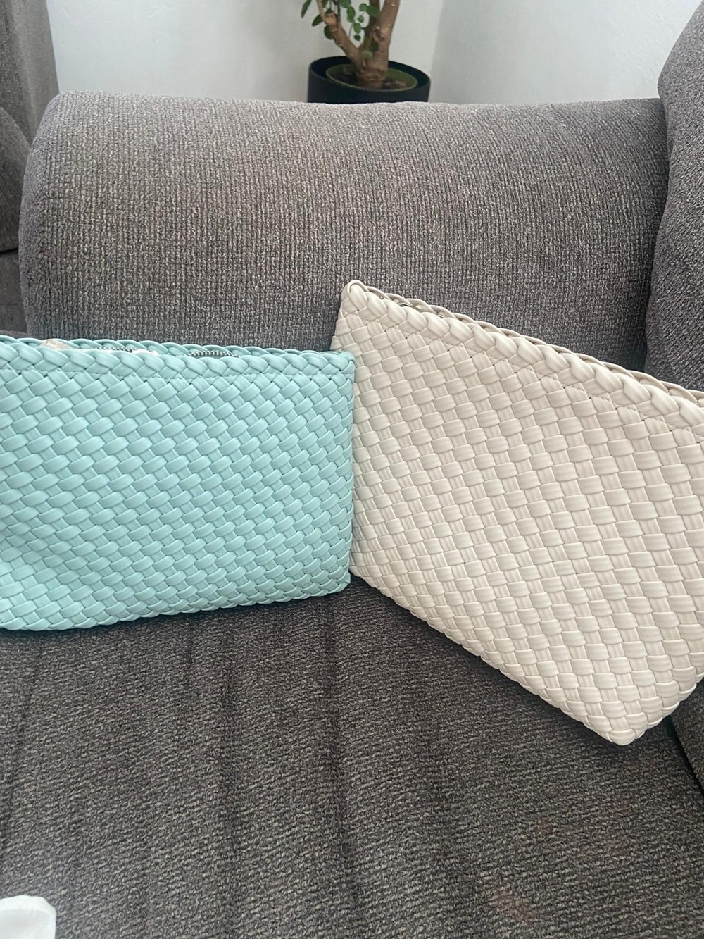 Rachel Zoe Woven Aqua and Cream Clutch Set